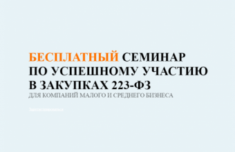 БЕСПЛАТНЫЙ СЕМИНАР ПО УСПЕШНОМУ УЧАСТИЮ В ЗАКУПКАХ 223-ФЗ ДЛЯ КОМПАНИЙ МАЛОГО И СРЕДНЕГО БИЗНЕСА